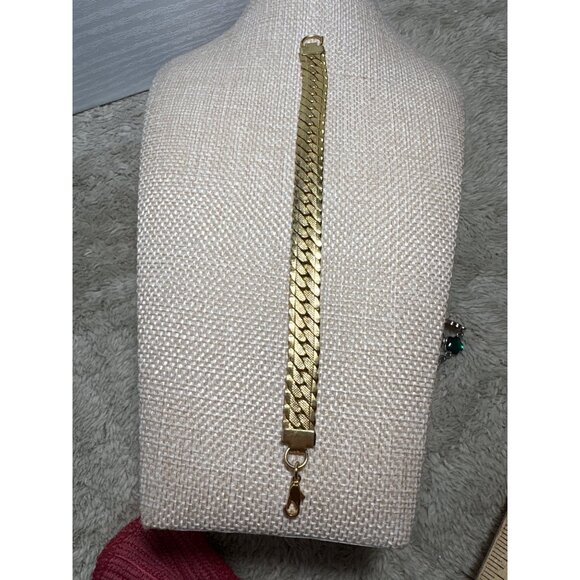 Gold Tone Herringbone Chain Bracelet With Lobster Clasp 6" Vintage - Picture 4 of 11